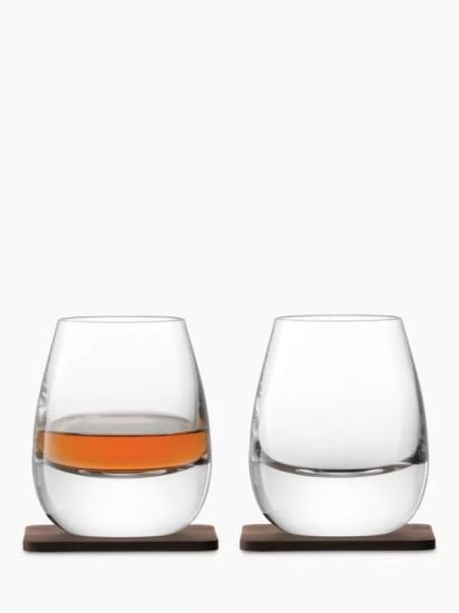 Curved Whisky Tumbler with Coaster, Set of 2, 250ml, Clear